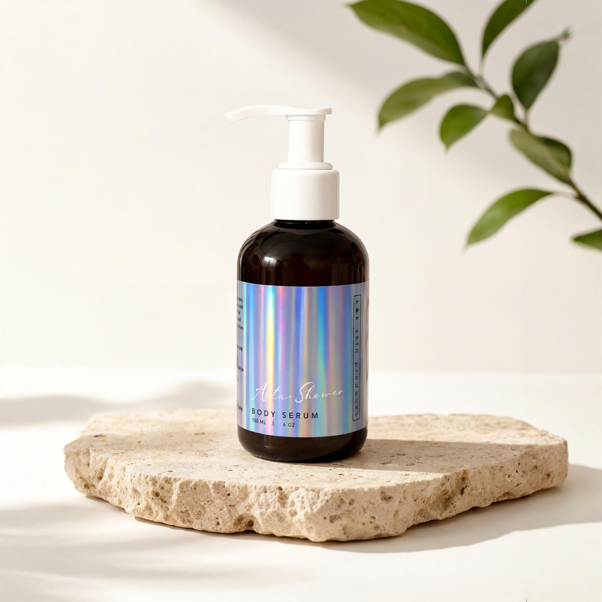 After Shower Body Serum bottle on a granite surface
