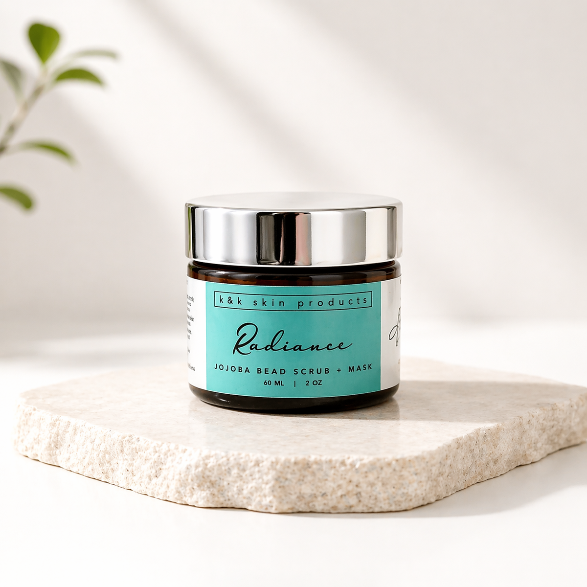 Radiance Jojoba Bead Scrub & Mask applied to the face