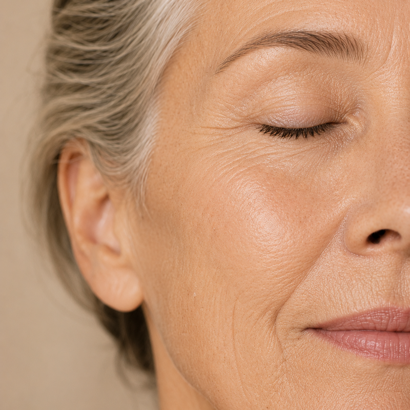 Fine lines on dry skin in close-up
